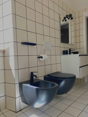 Shower, free toiletries, hair dryer, bidet