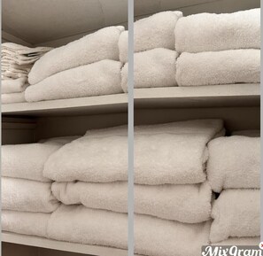 Hårføner, håndklær, såpe og toalettpapir