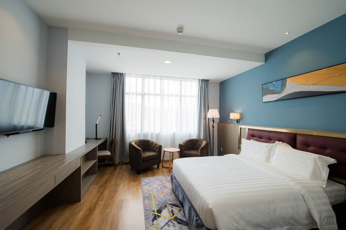 In-room safe, desk, laptop workspace, blackout drapes