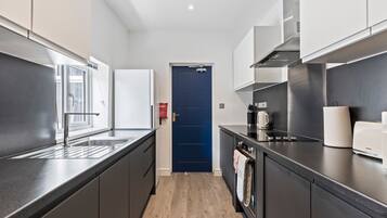 Fridge, microwave, oven, toaster
