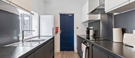 Fridge, microwave, oven, toaster