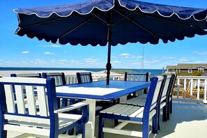Outdoor dining - Bay and Beach Views Sunsets! Elevator, Heated Saltwater Pool open May 23, 2026.
 (Beach Haven)