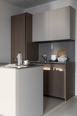 Fridge, oven, dishwasher, coffee/tea maker