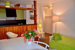 1 chambre, fer et planche à repasser