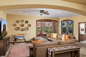 Smart TV, fireplace, ping pong, offices