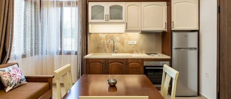 Fridge, oven, stovetop, electric kettle