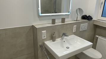 Hair dryer, towels, toilet paper