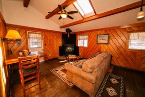 TV, fireplace - Pet-Friendly Cabin with River Access, Hot Tub & Mountain Views! (Dubois)