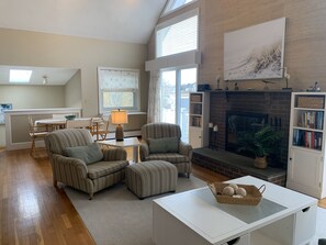 Smart TV, fireplace, video games, DVD player