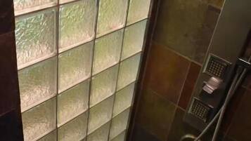 Shower, eco-friendly toiletries, hair dryer, towels