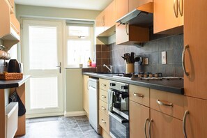 Fridge, microwave, oven, dishwasher