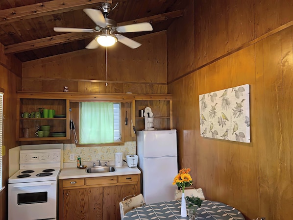Fridge, stovetop, cookware/dishes/utensils