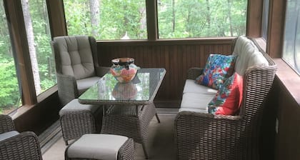 Privacy surrounds this home with a mountain view and lake access.