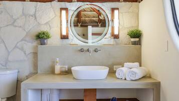 Eco-friendly toiletries, hair dryer, towels