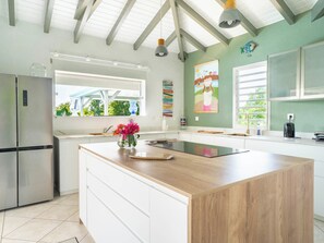 Fridge, microwave, oven, stovetop - Villa Karukera offers breathtaking sea views from its infinity pool (Saint-Francois)