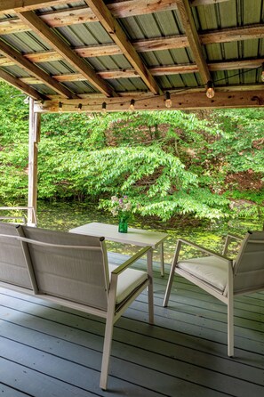Terrace/patio - Callicoon Cottage with Private Pond, Fireplace and Fire Pit
Family, Pet Friendly (Hortonville)