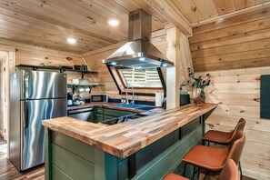 Fridge, microwave, oven, stovetop - Fall Escape: Cozy A-Frame, w/ Hot Tub & Fire Pit (Cosby)