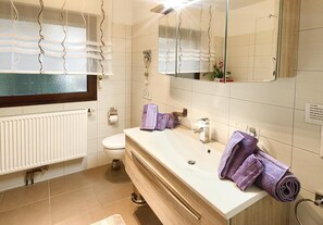 Douche, sèche-cheveux, serviettes fournies
