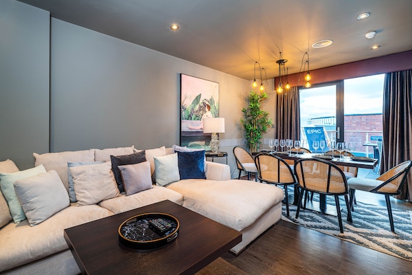 City Terrace Apartment - Two-bedrooms | Living area | 50-inch flat-screen TV with satellite channels