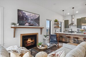 TV, fireplace