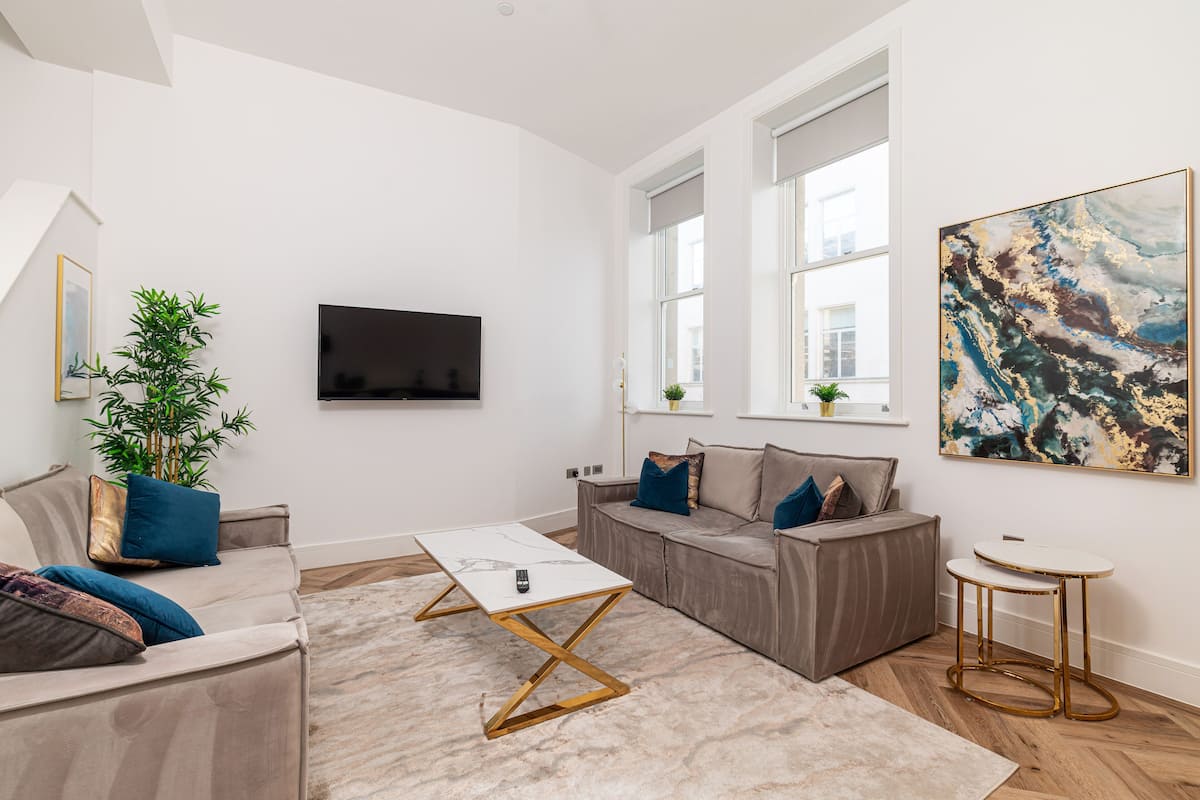 Penthouse 3 (Two-bedroom duplex) | Living area | 50-inch Smart TV with digital channels