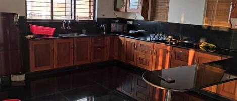 Fridge, dining tables