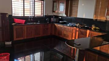 Fridge, dining tables
