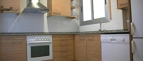 Fridge, microwave, oven, dishwasher