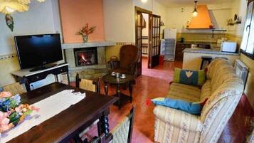 Een flatscreentelevisie en een dvd-speler