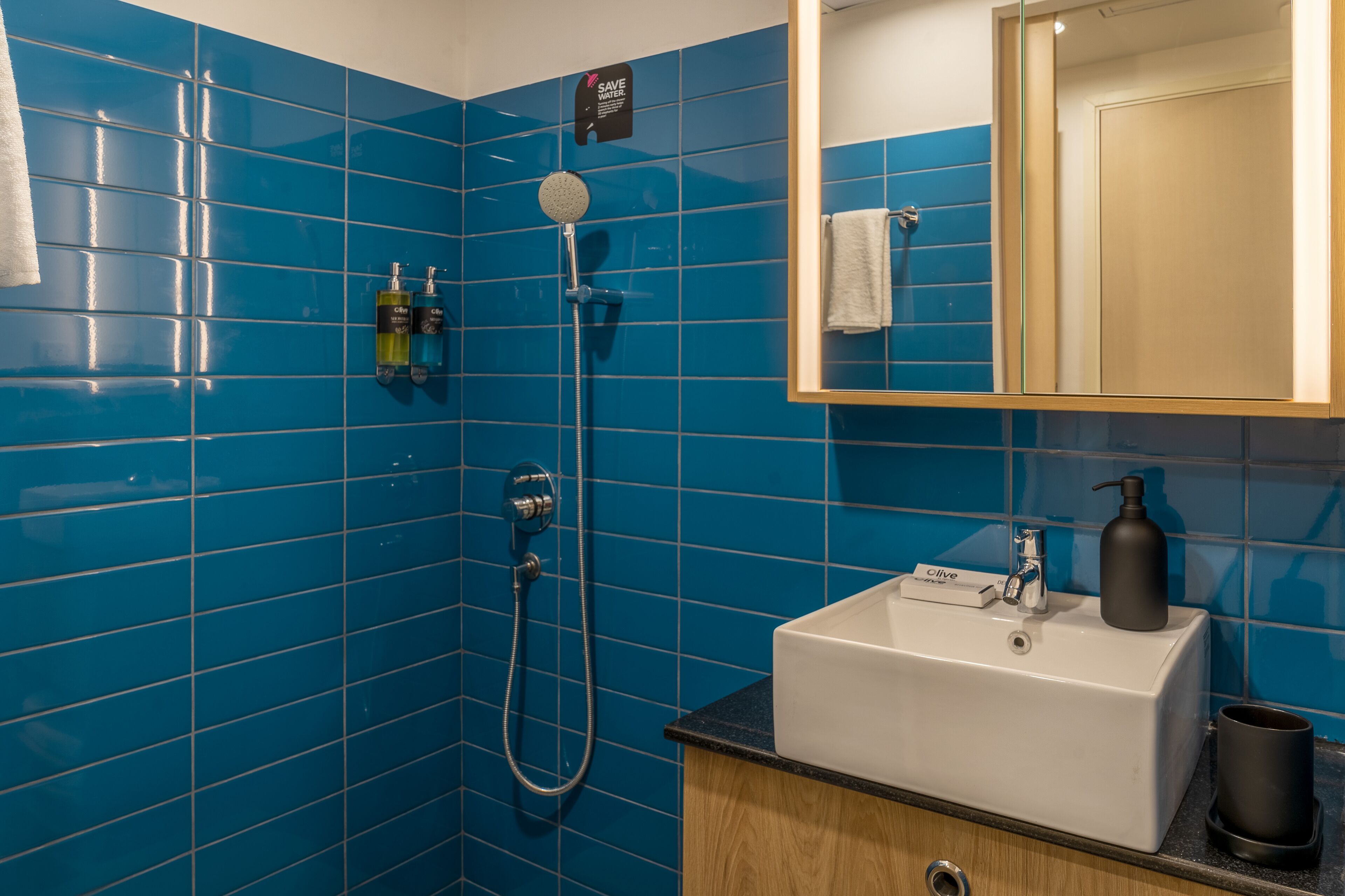 Combined shower/bathtub, free toiletries, bidet, towels