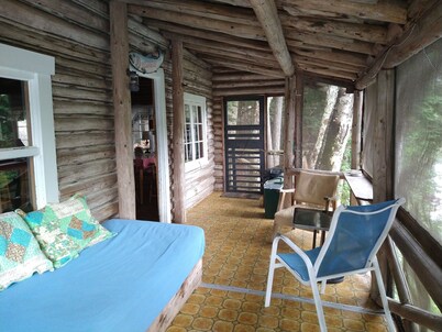 Rustic, split-level log cottage, River-view, Pet-friendly, Downeast Maine