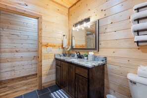 Shower, hair dryer, toilet paper