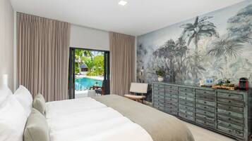 Deluxe Suite, Pool View | Egyptian cotton sheets, premium bedding, down comforters