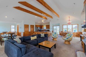 TV, fireplace, table football - Oceanside Home w/ Large Private Pool, Hot Tub, & Rec Room (Corolla)