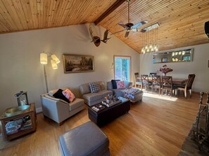 Smart TV, fireplace, video games, DVD player