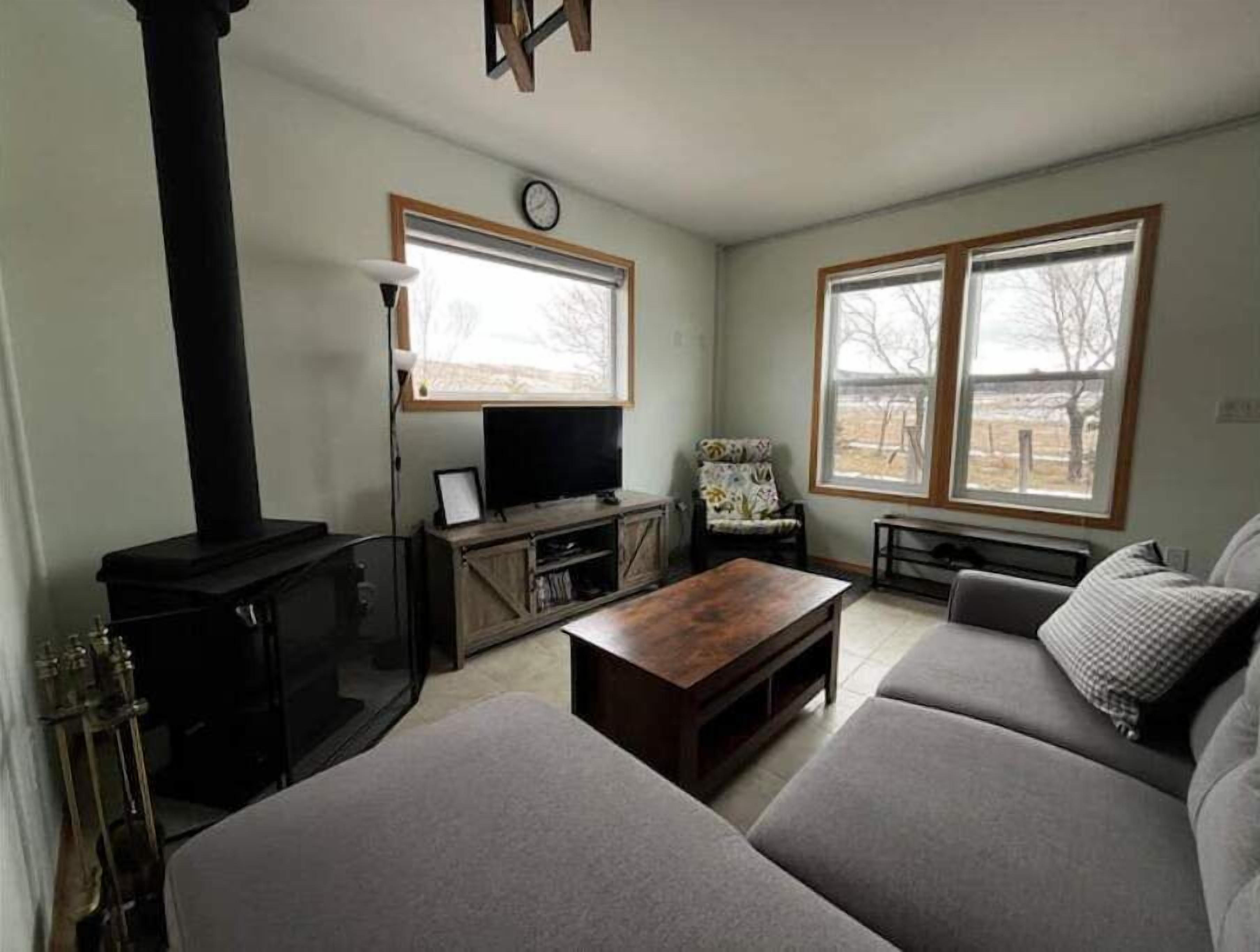 Smart TV, fireplace, DVD player, books