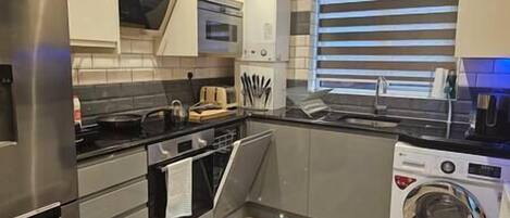 Fridge, microwave, oven, dishwasher