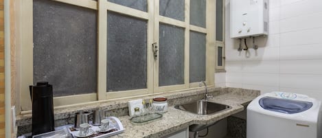 Fridge, microwave, oven, dishwasher