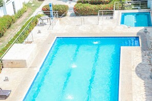 Outdoor pool, pool umbrellas