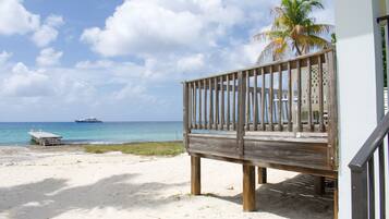 On the beach, sun-loungers, beach towels