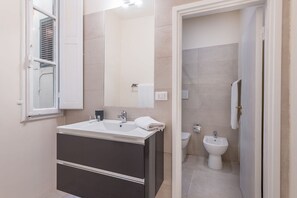 Shower, free toiletries, hair dryer, bidet