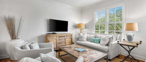 TV, DVD player, video library