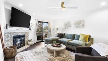 Smart TV, fireplace, music library, printers