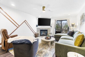 Smart TV, fireplace, music library, printers