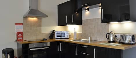 Fridge, microwave, oven, toaster