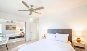 4 bedrooms, desk, iron/ironing board, travel cot