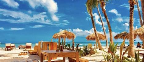 Sun-loungers, beach towels