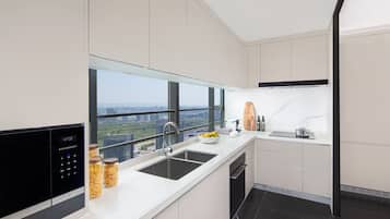 Fridge, microwave, electric kettle