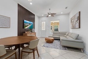 Condo, Multiple Beds, Patio (ESCAPE 1) | Living area | 50-inch flat-screen TV with cable channels - Modern Ground flr Condo 1/2 Block to Beach w Pool! (South Padre Island)