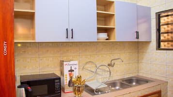 Full-sized fridge, microwave, oven, blender